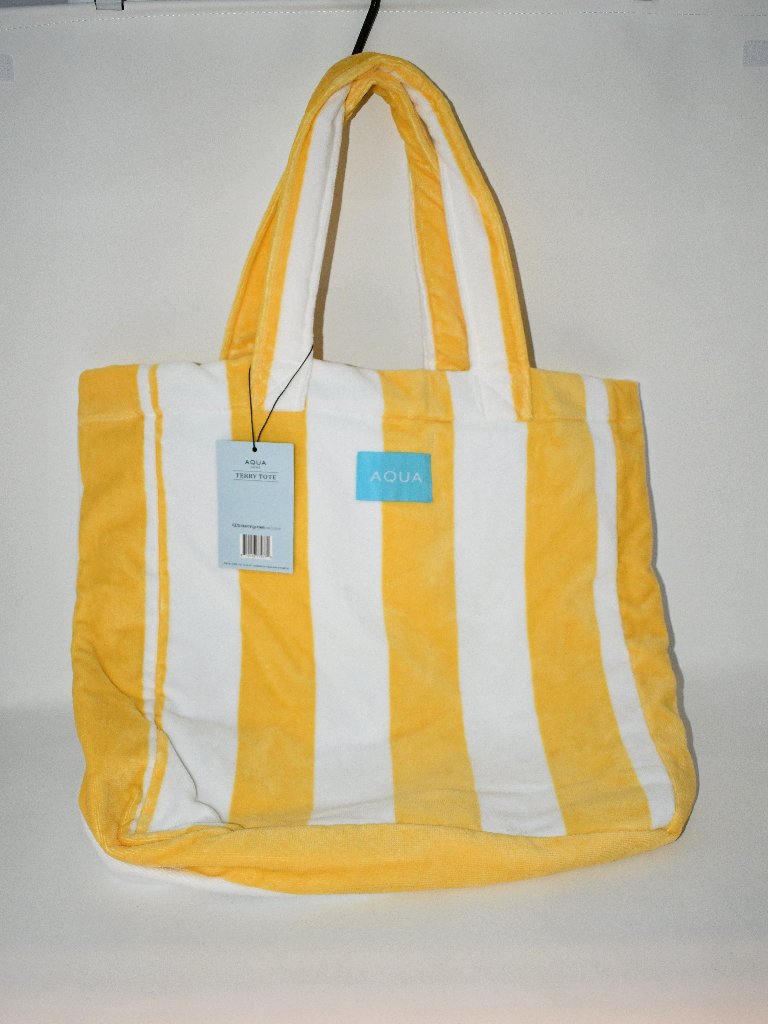 Aqua Striped Terry Beach Tote In Yellow Nwt Details: 100% Cotton